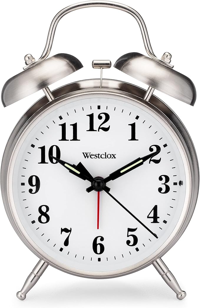 Westclox -Big Ben Twin Bell Alarm Clock | Loud Alarm Clock for Heavy Sleepers | Battery Operated Metal Clock with Backlight for Bedside Table, Bedroom, Kids Room, Desk (Silver, 4")