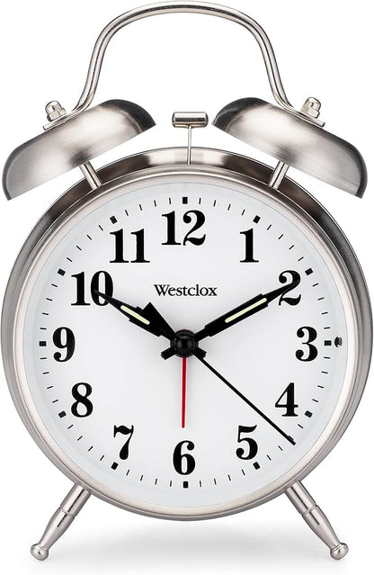 Westclox -Big Ben Twin Bell Alarm Clock | Loud Alarm Clock for Heavy Sleepers | Battery Operated Metal Clock with Backlight for Bedside Table, Bedroom, Kids Room, Desk (Silver, 4")