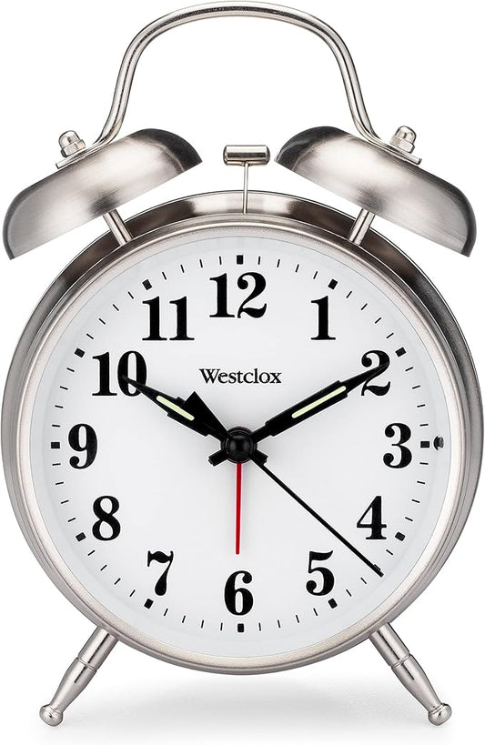 Westclox -Big Ben Twin Bell Alarm Clock | Loud Alarm Clock for Heavy Sleepers | Battery Operated Metal Clock with Backlight for Bedside Table, Bedroom, Kids Room, Desk (Silver, 4")