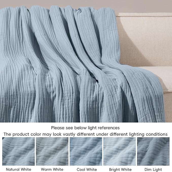 PHF Cooling Muslin Blanket Twin Size 60"x80", 6-Layer Lightweight Gauze Blanket Made from 35% Rayon Derived from Bamboo & 65% Cotton, Breathable & Ultra Soft Cozy for Hot Sleepers, Dusty Blue