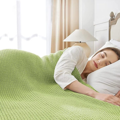 Guohaoi Knitted Weighted Blanket for Adults (Light Green 60"x80" 25lbs) No Beads Cooling Throw Blanket for Hot Sleepers, Home Decor Breathable Chunky Knit Heavy Blanket Use on Queen/King Size Bed