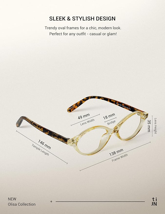 TIJN Olisa Blue Light Blocking Glasses for Women Men,Oval Glasses Frame Bluelight Glasses for Gaming/Computer/Screen