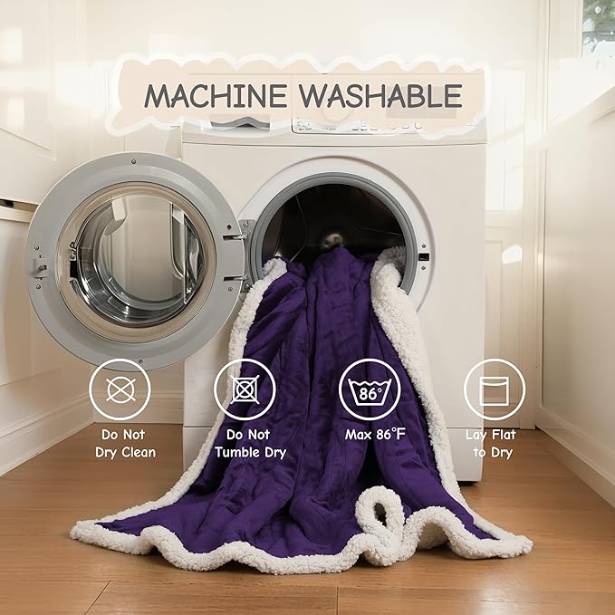 Electric Heated Blanket Queen Size 84"x90", Soft Flannel with Dual Controllers & Overheat Protection, 9 Adjustable Heat Settings & 10-Hour Auto-Off Timer, Fast Heating for Winter Comfort, Dark Purple