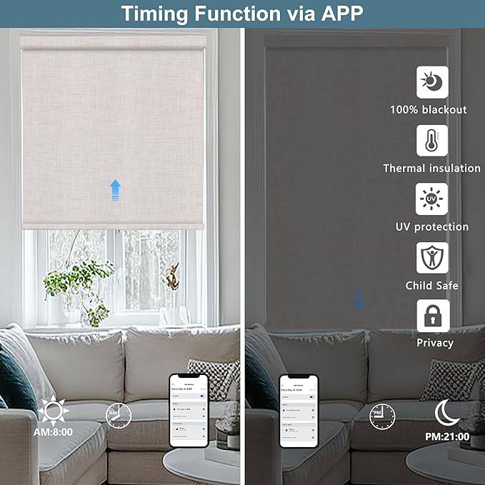 Bringnox No Drill Motorized Blinds with Remote,Blackout Windows,with Apple Homekit,Alexa,Google, with App,Voice Control Custom Size