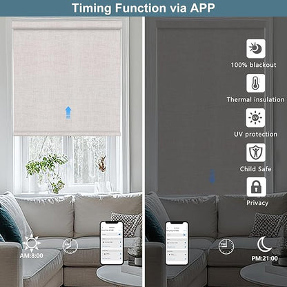 Bringnox No Drill Motorized Blinds with Remote,Blackout Windows,with Apple Homekit,Alexa,Google, with App,Voice Control Custom Size