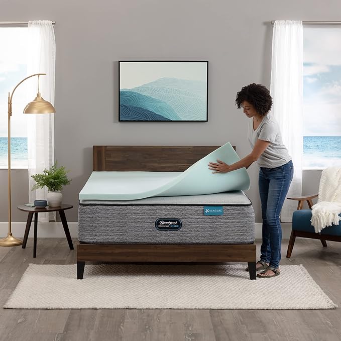 Beautyrest Thermagel Deluxe Cooling Pressure-Relieving Memory Foam Mattress Topper, King, 2-Inch Blue