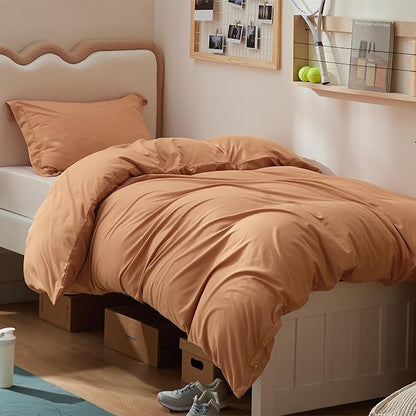 Bedsure Duvet Cover Twin/Twin XL Size - Soft Double Brushed Bedding Set for Kids & Adults, Zipper Closure, 2 Pieces, Includes 1 Duvet Cover (68"x90") & 1 Pillow Sham, NO Comforter, Burnt Orange