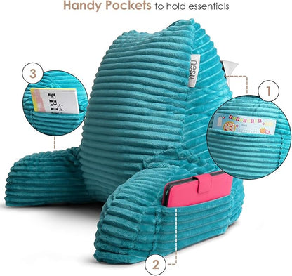 Nestl Reading Pillow with Shredded Memory Foam, Luxe Cut Plush Back Pillow for Sitting Up in Bed, Back and Arms Adjustable Support for Adult & Teens, Backrest Pillows with Washable Cover Teal