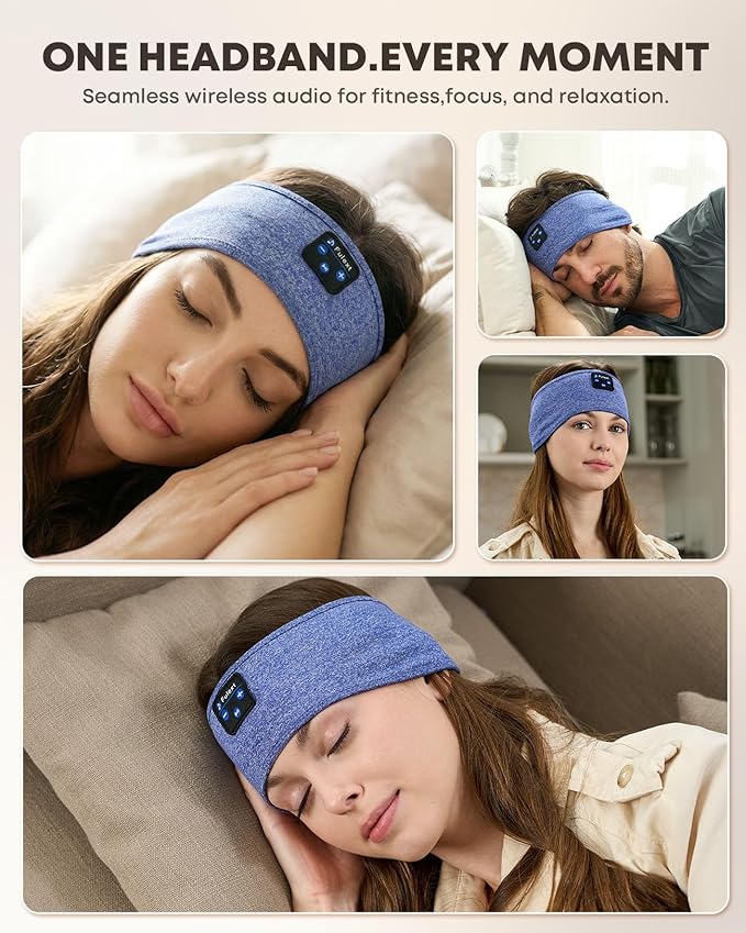 Sleep Headphones Bluetooth 5.4, Sleeping Headphones for Side Sleepers, Ultra-Thin Stereo Speakers & Long-Lasting Time Battery, Soft & Sweat-Proof for Sports Yoga Nap
