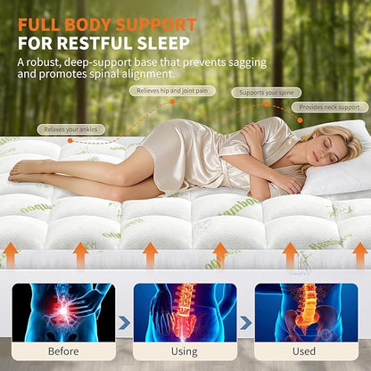 NEWBULIG Twin XL Mattress Topper Viscose Derived from Bamboo, Thick Pillow Top Mattress Pad with Stretchable Pockets, Soft Mattress Topper for Back Pain Relief