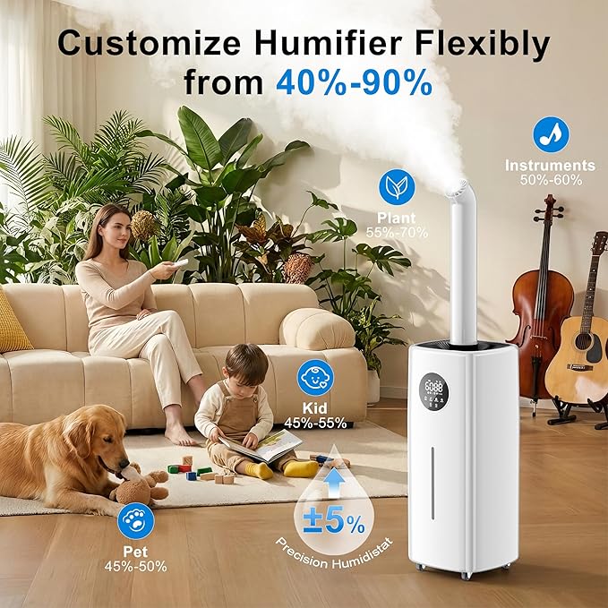 Uthfy 5.5Gal/21L Humidifier for Large Room 3000sq.ft, 2000ml/h Dual 360° Nozzles Ultrasonic Humidifiers for Bedroom, Remote/Touch Control,4 Atomizing Plates, Top Fill, 12H Timer