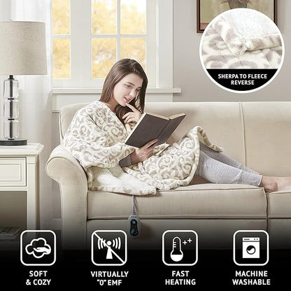Beautyrest Wearable Electric Poncho Wrap Blanket, Ultra Soft Sherpa & Berber Fleece Heated Throw, UL Certified & Oeko-TEX, 3 Heat Settings & 2 Hour Auto Shutoff, Gift-Ready, 50" x 64", Grey Lattice