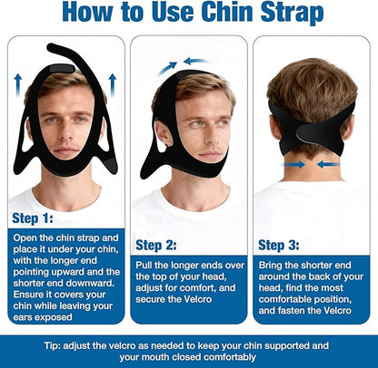 Chin Strap for Snoring (2-Pack), Anti Snoring Chin Straps for Men & Women, Adjustable Anti Snore Chin Strap to Keep Mouth Closed, Mouth Breathing Prevention, Effective Snoring Solution for Sleeping
