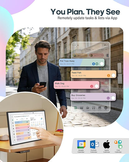 Digital Calendar 10.1 Inch Smart Electronic Family Planner with Chore Chart Display, IPS HD Touch Screen with WiFi App Control, Share Photos, Videos and Sound Reminder Desk Calendar Refills