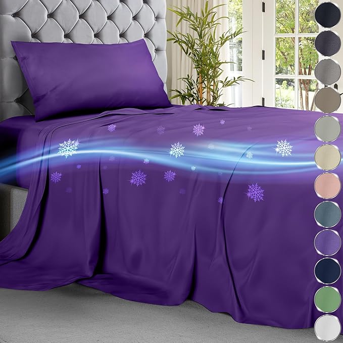 DECOLURE Cooling Bed Sheets Twin Set 3pcs - Luxurious & Ultra-Soft Twin Size Cooling Sheets for Hot Sleepers - Comfortable Cool Bamboo Viscose Microfiber Sheets Twin Size w/Deep Pockets (Purple)