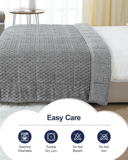 Super Soft Luxury Fleece Sherpa Weighted Blanket for Teens, 3lbs Small Weighted Lap Blanket for Adults, Turtle Shell Cozy Warm Throw for Winter, Compact Heavy Blanket for Sleep & Travel, Grey, 36"x48"