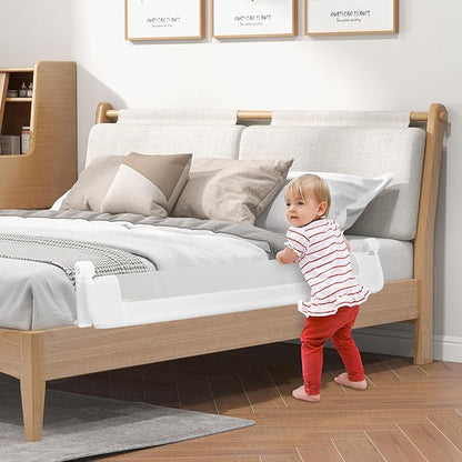 HONEY JOY Bed Rail for Toddlers, 60-Inch Extra Long, Foldable Portable Swing Down Safety Bed Guard Rail, Toddler Bed Rails for Crib, King Queen Full Twin Size Bed Mattress (White)