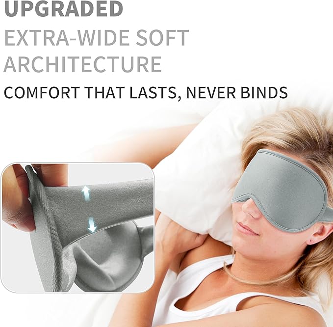 3D Sleep Mask for Men Women 2 Pack, Blackout Eye Mask for Sleeping Eye Mask for Side Sleeper, Memory Foam Adjustable&Washable, Airplane Travel Essentials Couples Yoga Meditation Black & Silver-Gray
