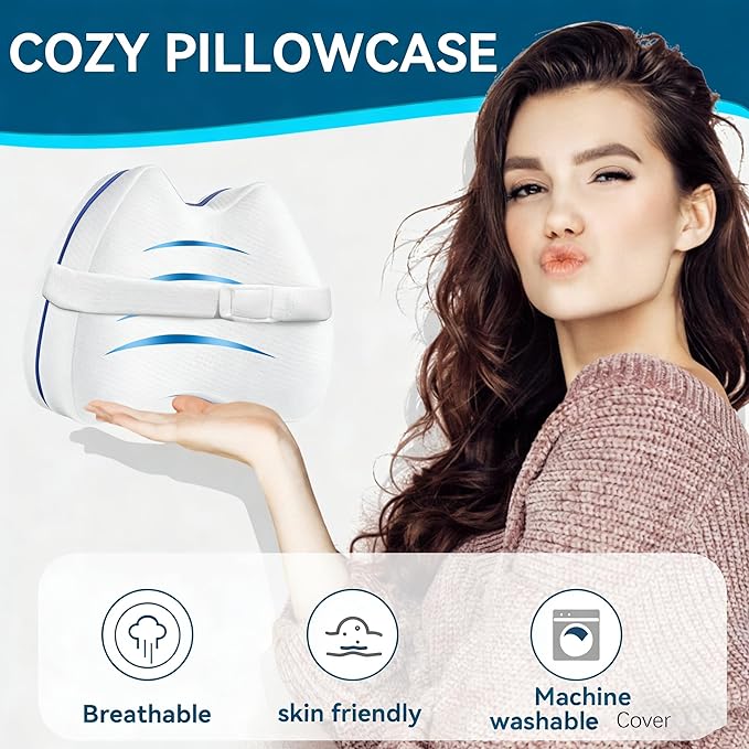QISHFEN Knee & Leg Pillows Foam Support Pillow for Sleeping for Back Pain,Leg Pillow for Sleeping On Side, Memory Foam Cushion Knee Support Pillows,Pregnancy Pillow Removable (with Strap)