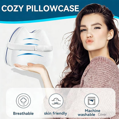 QISHFEN Knee & Leg Pillows Foam Support Pillow for Sleeping for Back Pain,Leg Pillow for Sleeping On Side, Memory Foam Cushion Knee Support Pillows,Pregnancy Pillow Removable (with Strap)