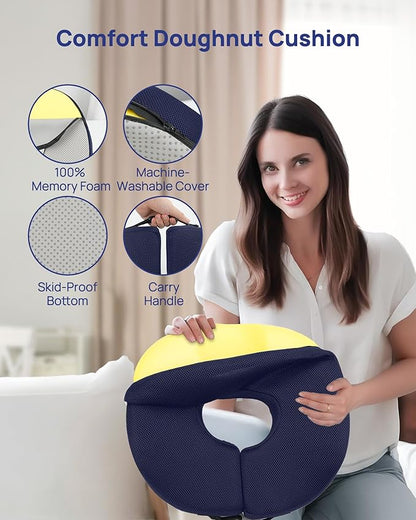 Feagar Donut Pillow Seat Cushion - Memory Foam Hemorrhoid Pillow for Tailbone Pain, Sciatica & Pressure Sores Relief, Adjustable Design for Pregnancy, Postpartum, Surgery Recovery, Office Chair