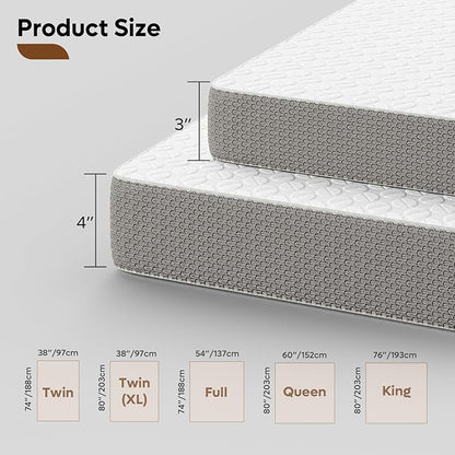 Bestier 3 Inch Gel Memory Foam Mattress Topper Queen Size (60 x 80 Inch), Cooling Bed Topper & Soft Mattress Pad, High Density Foam with Tencel Cover for Back Pain, RV, Dorm