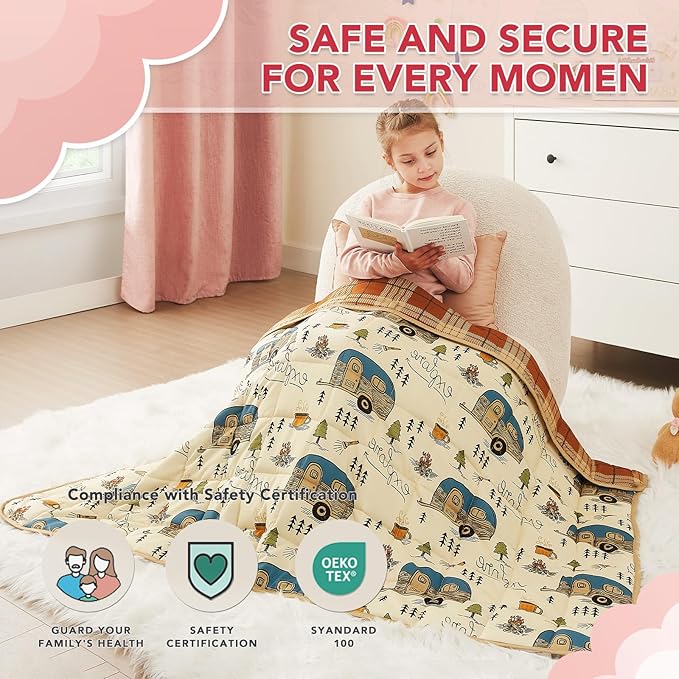 CuteKing Weighted Blanket - Weighted Blanket with Premium Glass Beads - Breathable Heavy Blanket for Comfort Sleep - Thick Blanket All Season(7lbs, 40"x60", Camping)