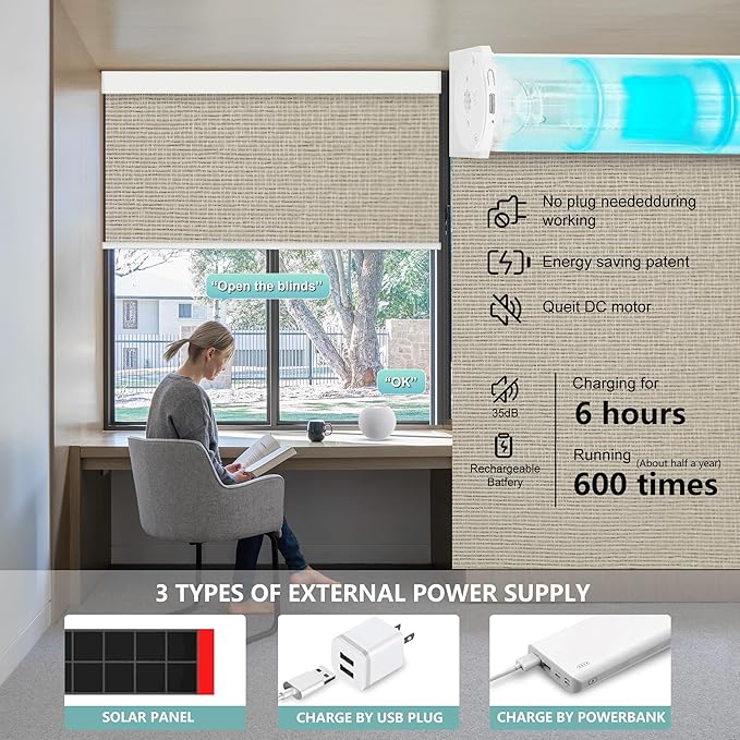 Aprilsmart Motorized Blinds with Remote,Compatible with Apple HomeKit Alexa Google Home- Voice and app Control,Motorized Roller Shades 100% Blackout Custom Size(Safari Biscuit-20)