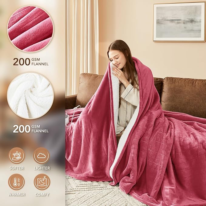Homemate Electric Heated Blanket Queen - 84"x90" Heating Bed Blankets Throw with 10 Heating Levels 8 Hours Auto Off Fast Heating Over-Heated Protection Ultra Soft Warm Flannel ETL Certified