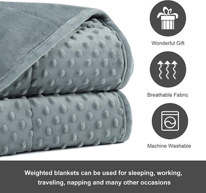 Alomidds Weighted Blanket (48"x72",15lbs Twin Size - Grey), Weighted Blankets for Adults, Cooling Breathable Soft and Comfort Minky, Heavy Blanket Microfiber Material with Glass Beads
