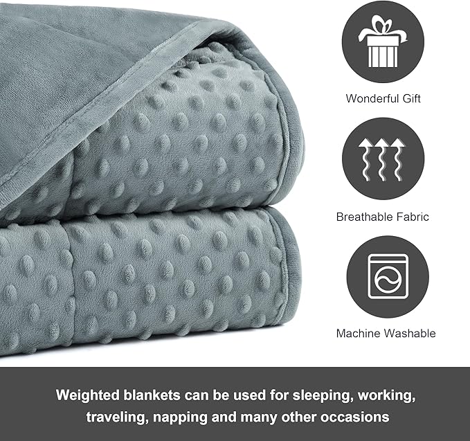 Alomidds Weighted Blanket, Luxury Velvet Weighted Blankets for Adults,Warm and Breathable Soft and Comfort Minky, Heavy Blanket with Premium Glass Beads (48"x72",12lbs Twin Size - Grey)