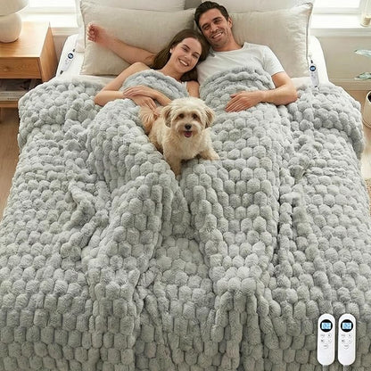 Heated Blanket Electric Blanket Heating, Dual Control Soft Ribbed Faux Fur Electric Blanket with 12 Heat Levels 12H Timer ETL FCC Certified Machine Washable (Gray, King Size - 90" x 100")