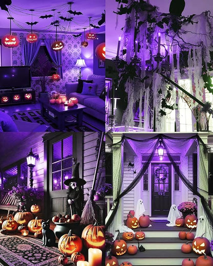 Flaspar 3 Pack E12 LED Purple Light Bulbs, E12 Filament Candelabra Bulb 4W 40W Equivalent, Vintage LED Purple Lights for Christmas Light Bulbs, Porch, Halloween Party, Black Decorative Lighting