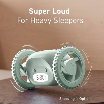 CLOCKY Alarm Clock on Wheels – Loud Rolling Alarm Clock for Heavy Sleepers | Runaway Clock That Jumps & Runs to Wake You Up | Funny Unique Gift for Adults, Teens & Kids Bedrooms (Sage)