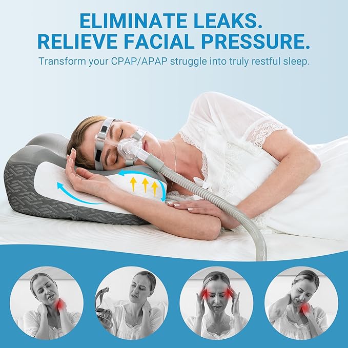 Elviros Cervical Neck Pillow for Neck Pain Relief, CPAP Pillow for Side, Back & Stomach Sleepers, Ergonomic Orthopedic Pillow for CPAP Users to Reduce Air Leaks and Mask Pressure, White