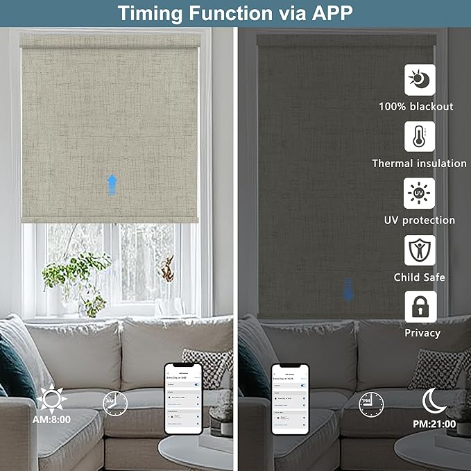 Bringnox No Drill Motorized Blinds with Remote,Blackout Windows,with Apple Homekit,Alexa,Google, with App,Voice Control Custom Size