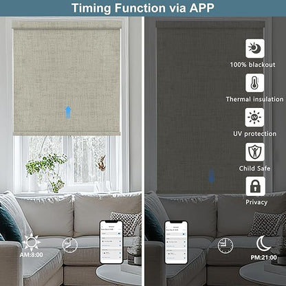 Bringnox No Drill Motorized Blinds with Remote,Blackout Windows,with Apple Homekit,Alexa,Google, with App,Voice Control Custom Size