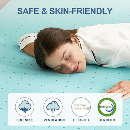3 Inch Memory Foam Mattress Topper Queen, Mattress Pad Gel Infused Foam Bed Topper, Ventilated Soft Blue,Queen Size
