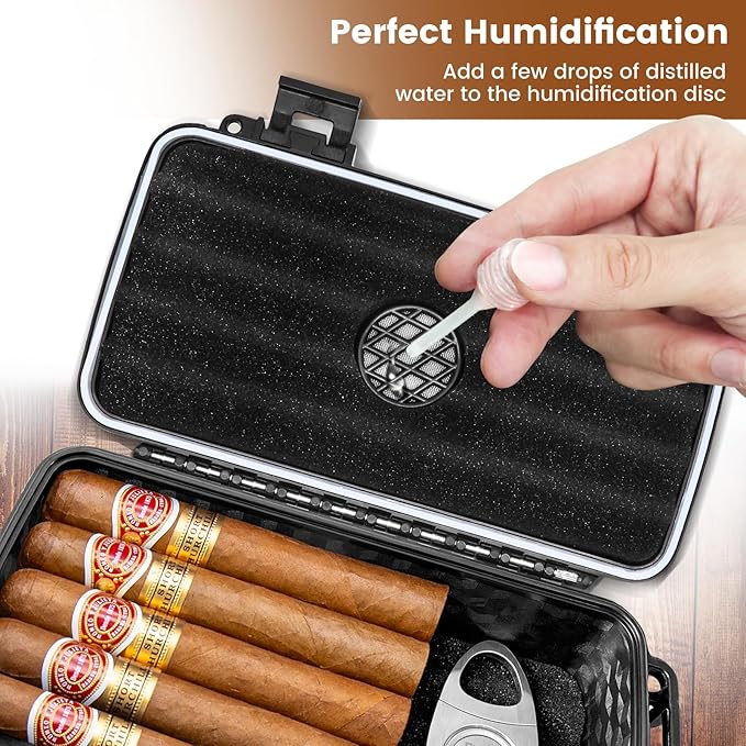 Flauno Travel Humidor - Portable Case Kit with Lighter (Without Gas), Cutter, Holder, Humidifier & Dropper, Waterproof, Crushproof, Airtight Seal (Holds up to 15 Cigars)