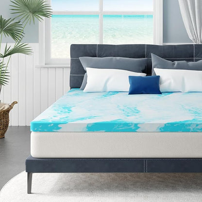 Full Mattress Topper 2 Inch Memory Foam Mattress Topper with Gel Infusion, Cooling Mattress Pad in a Box, CertiPUR-US Certified, 54”x75”, Blue
