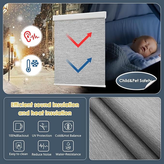 Motorized Blinds with Remote Control,No-Drill Smart Blinds with 【Complementary Solar Panel】,Cordless Automatic Blinds for Windows, 1OO% Blackout Electric Shades Customize