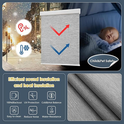 Motorized Blinds with Remote Control,No-Drill Smart Blinds with 【Complementary Solar Panel】,Cordless Automatic Blinds for Windows, 1OO% Blackout Electric Shades Customize