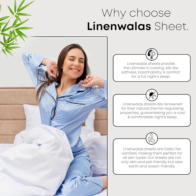 LINENWALAS Fitted Sheet Only Viscose Derived from Bamboo, Bottom Sheet for King Size Bed – 16” Deep Pocket, All Around Snug Fit – Cooling, Breathable, Soft, Hypoallergenic (Bahamas Blue, King)