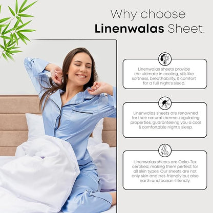 LINENWALAS Fitted Sheet Only Viscose Derived from Bamboo, Bottom Sheet for King Size Bed – 16” Deep Pocket, All Around Snug Fit – Cooling, Breathable, Soft, Hypoallergenic (Bahamas Blue, King)