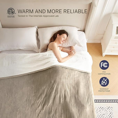 Electric Blanket Full 72"x84" Heated Electric Blankets 10 Heating Levels 12 Time Settings 8 Hours Auto Off Fast Heating and Overheat Protection ETL Certified Machine Washable,Light Brwon