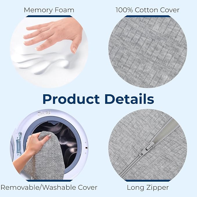 5 STARS UNITED Knee Pillow for Side Sleepers - Hip Pain Relief, Memory Foam Leg Cushion for Side Sleeping - Between Legs Pillow for Sciatica & Lower Back Pain, Gray Cotton Cover