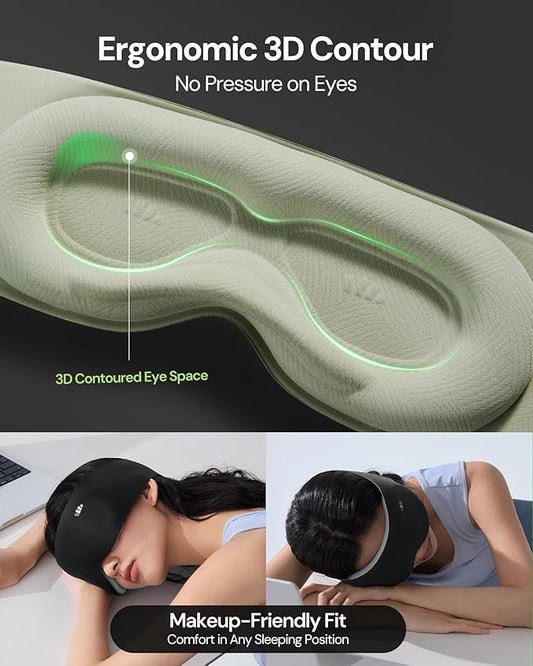 BENEUNDER Sleep Mask for Women Men,3D Contoured Cup Weighted Eye Mask, 100% Light Blockout Blindfold for Flight Nap Travel