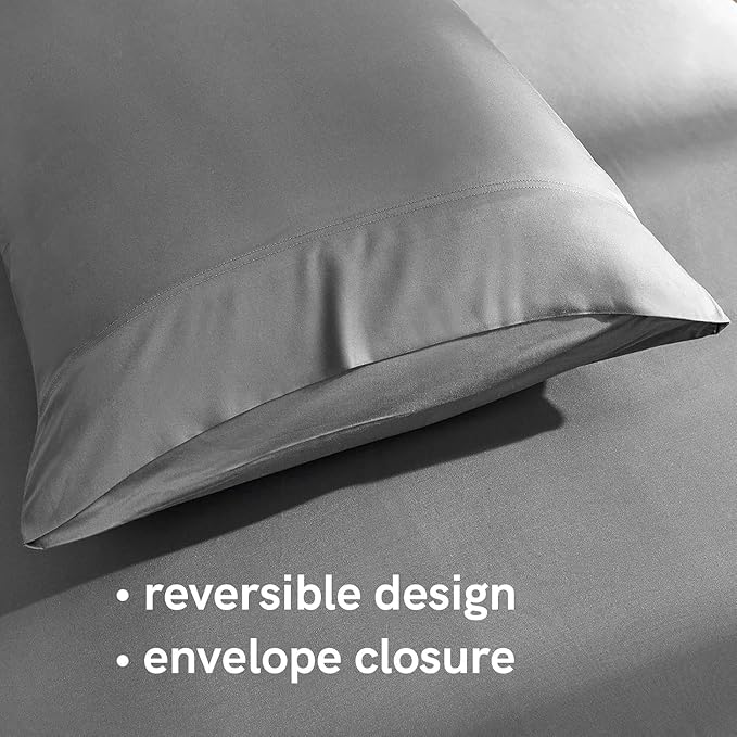 YnM Cooling Bed Sheet Set with 100 Percent Rayon Derived from Bamboo, 500TC Fabric with 2 Pillowcases and Flat Sheet, Deep Pocket Fit 19'', Silky-Soft & Sweat Wicking, 4 Piece (King,Dark Grey)