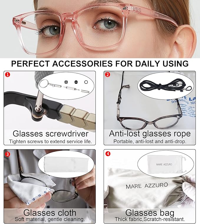 MARE AZZURO Blue Light Blocking Reading Glasses Women Computer Readers 0 100 125 150 175 200 225 250 275 300 350 400 500 600 (Pink, 2.25)