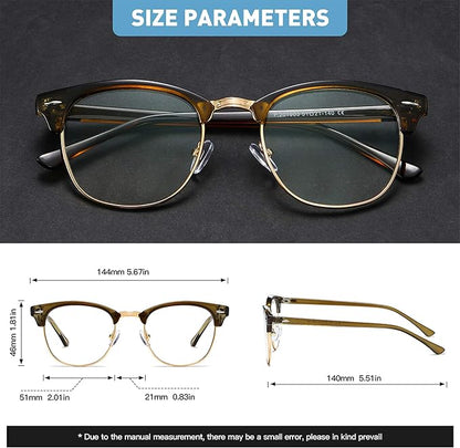 Blue Light Blocking Glasses Vintage Half Frame UV Clear Lens Anti Eyestrain Computer Gaming Glasses for Men Women